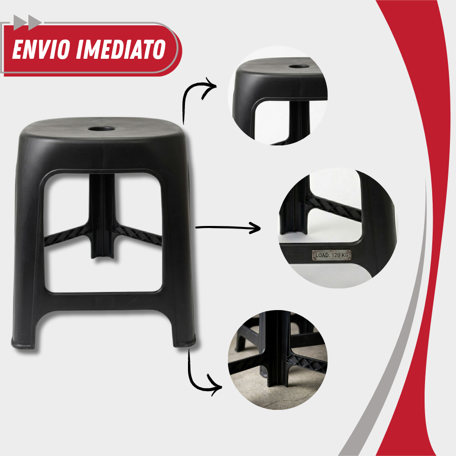 Kit 03 Banquetas Preta Plástico Reforçado Alta Qualidade Suporta Até 120Kg Resistente — imagem 2 de 2