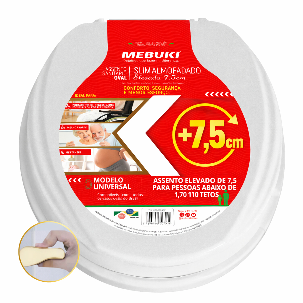 Assento Sanitário Oval Almofadado Elevado 7,5cm Windsor para Vaso Deca 1.6gpf 6.0lpf