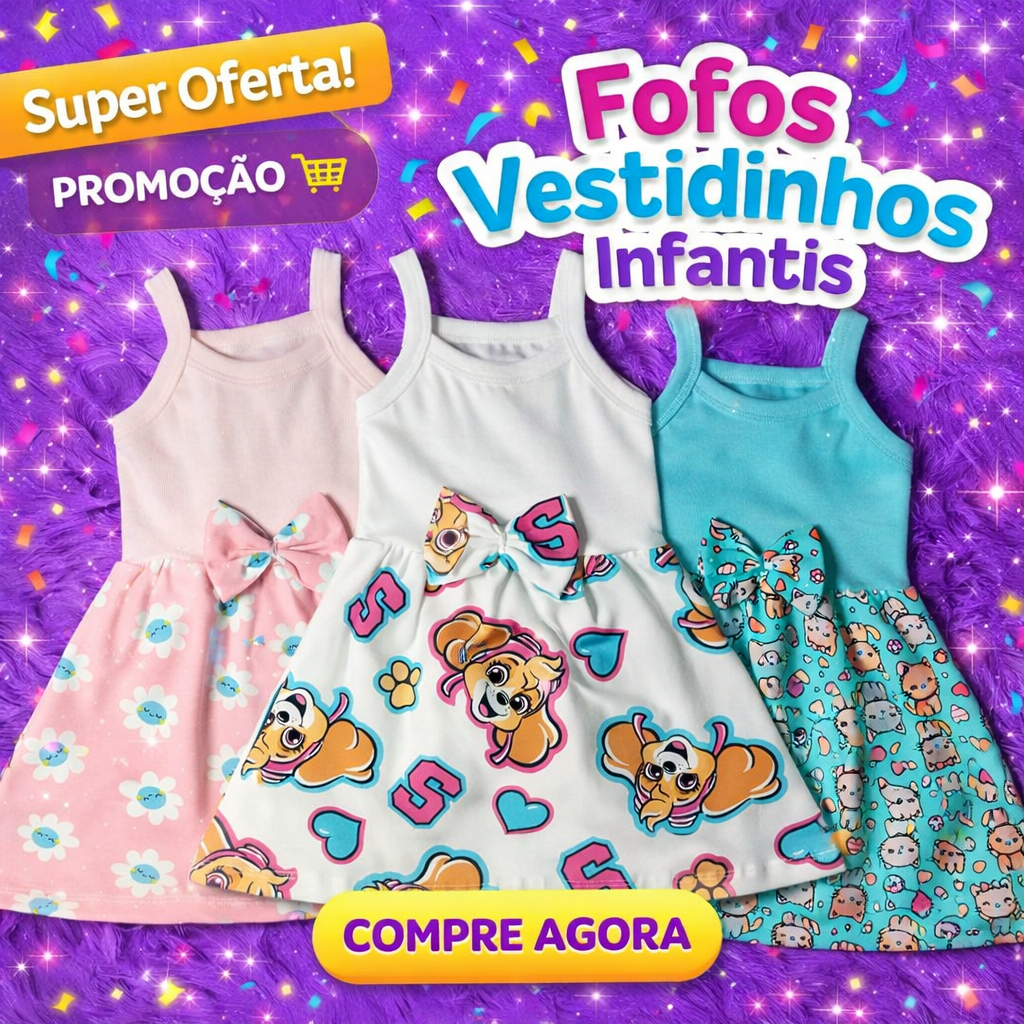 KIT com 3 Vestidos Infantis Bebê Menina de Alça e Laço Verão em Oferta na Shopee