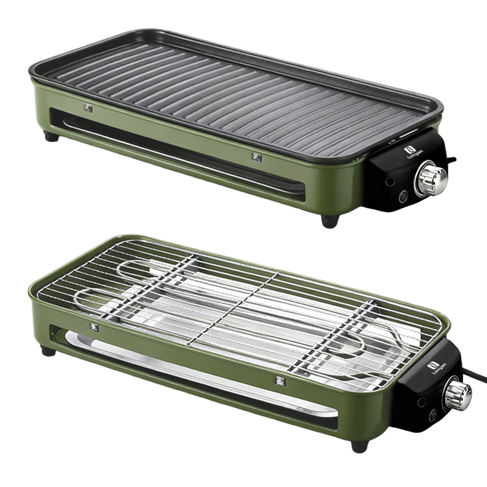 Churrasqueira Elétrica LONYAN 1500W 127V 220V Cerâmica Antiaderente Portátil Uso Doméstico Potente Preto Verde Vermelho
