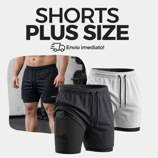 Bermuda 2 em 1 plus size g1 g2 g3 shorts camada dupla com compressão anti assadura em Oferta na Shopee