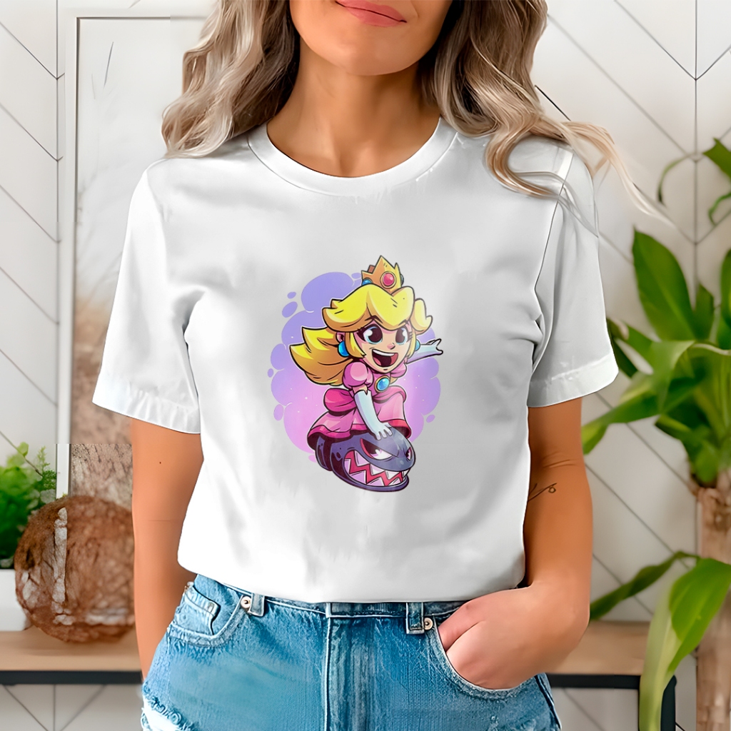 Camiseta Feminina Básica Peach Estilosa Princesa Algodão Confortável