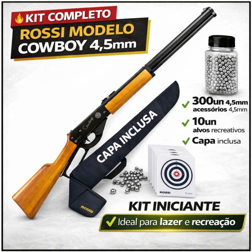 Rossi Cowboy 4,5mm Iniciante Lever Action + Capa + 300 Esferas + 10 Alvos