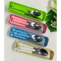 Jogo Colher Talher 3 peças Inox Estojo Garfo Faca Colher Marmita Viagem