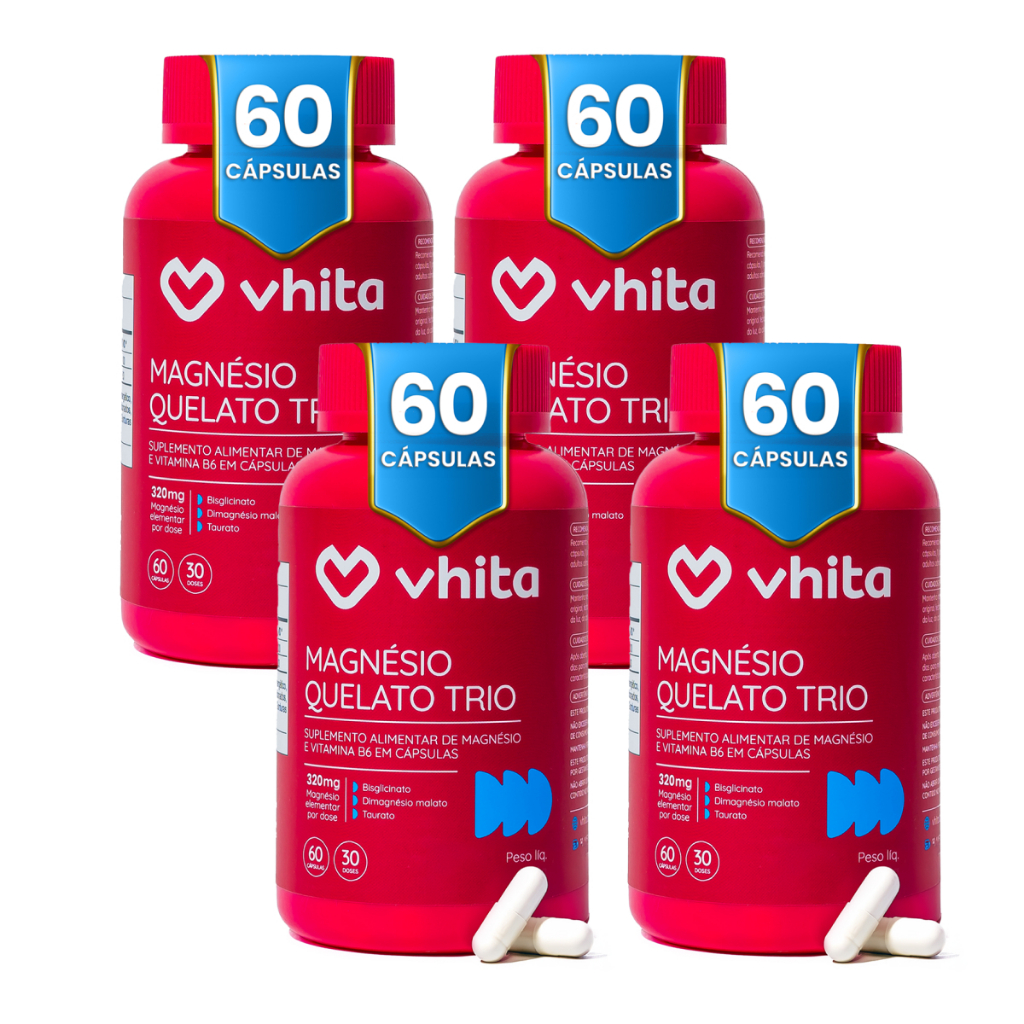 Magnésio Dimalato Quelato,  Taurato e  Bisglicinato com Vitamina B6 320mg Vhita 240 cápsulas