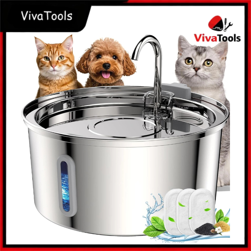 Fonte de Água para Pets Aço Inox 3L | Bebedouro Automático Silencioso com Janela de Visor NewPet