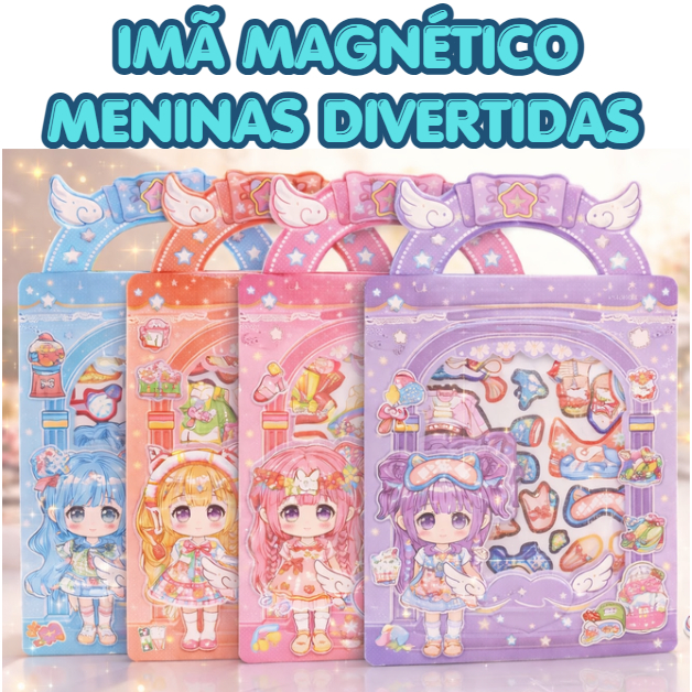 Brinquedo Menina Magnética Infantil – Bonecas com Roupinhas para Montar Looks Anime Kawaii Gruda na Geladeira
