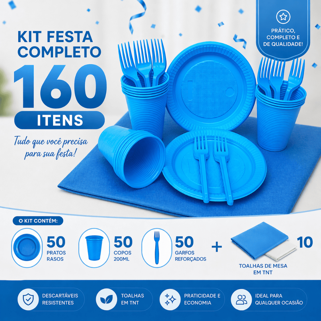 Kit Festa Econômico 160 Pecas c/ Toalhas de Mesa TNT