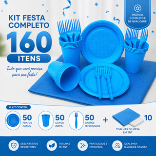 Kit Festa Econômico 160 Pecas c/ Toalhas de Mesa TNT