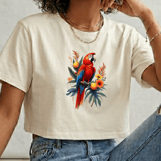 Cropped Feminino Oversized Curto Tropical Moda Verão Blogueira Estiloso Confortável Algodão Premium
