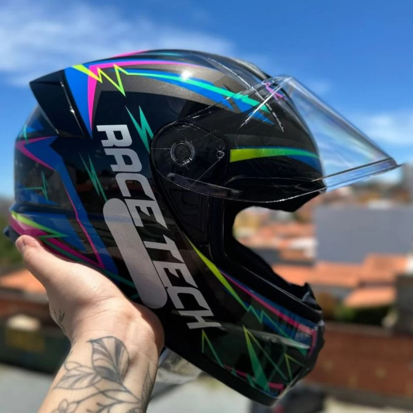 CAPACETE RACE TECH LANÇAMENTO OFERTA EXCLUSIVO HIT SPARK + VISEIRA CRISTAL
