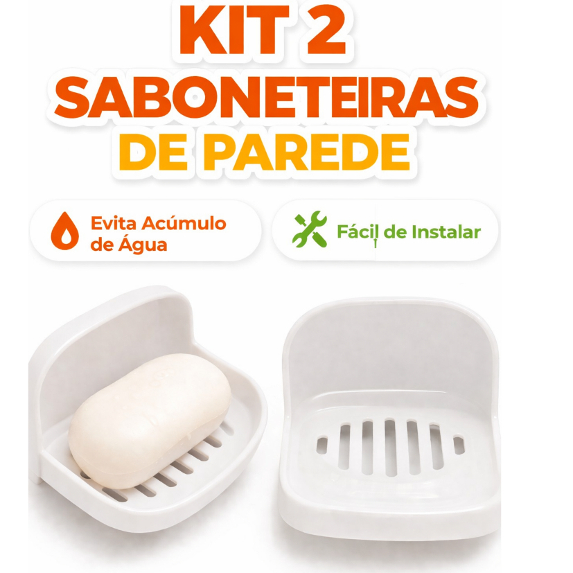 Kit 2 Saboneteiras de Parede com Ventosa Adesiva - Porta Sabonete Banheiro Sem Furo - Anti Umidade