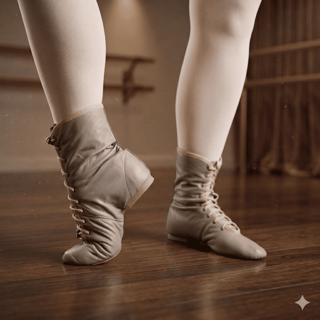Botinha Bota Jazz Cano Alto Cadarço Sola Ovinho Couro Korino Profissional Dança Antiderrapante