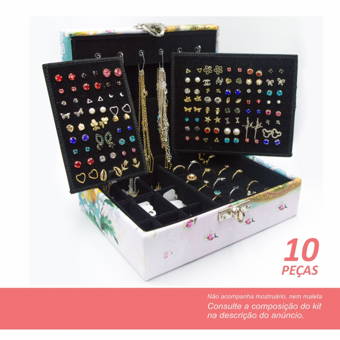 Semi joias Folheadas 10 peças Ouro 18k e Prata 925 / 10 pares de brincos pequenos