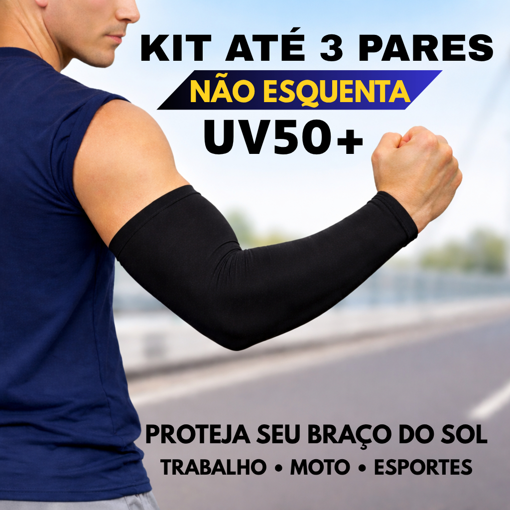 KIT1/2/3 PARES MANGUITO UNISSEX PROTEÇÃO SOLAR UV50+ SEGUNDA PELE FINA RESPIRAVEL BRAÇO SEDA MANGOTE