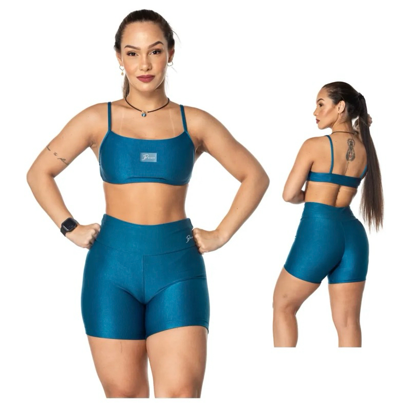 DIASP Conjunto Esportivo Feminino Top + Short Academia Canelado