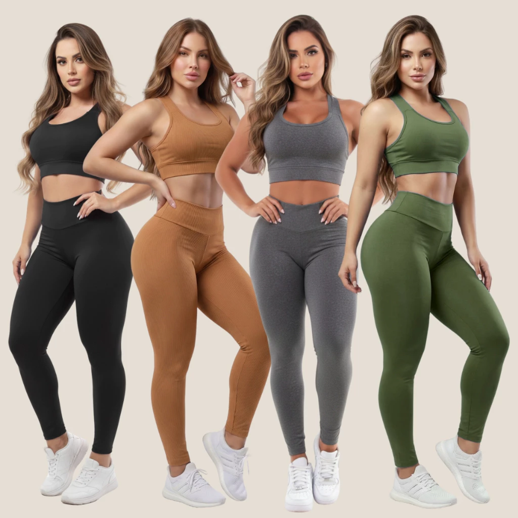 Kit 4 Conjuntos Calça Legging E Top Fitness Roupas Femininas Para Academia  Suplex A01 — imagem 1