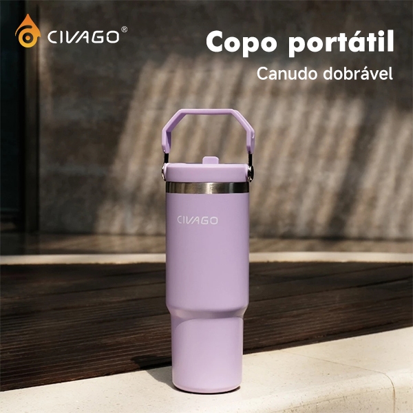CIVAGO Garrafa Térmica Portátil 887ml Aço Inox BPA Free Antivazamento com Tampa Canudo e Alça Stanley Quente/Frio