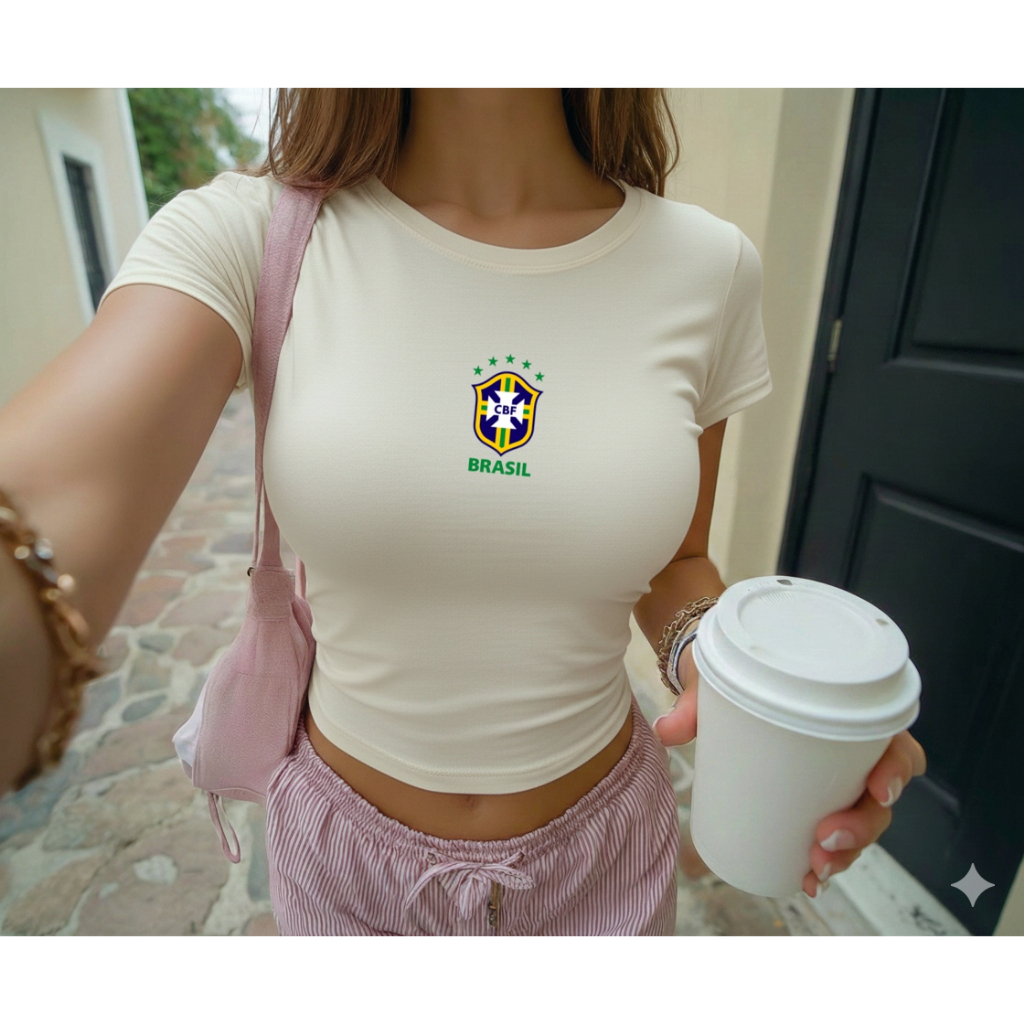 Babylook brasil slim fit babytee suplex de compressão colada silhueta ideal para todos os tipos de looks