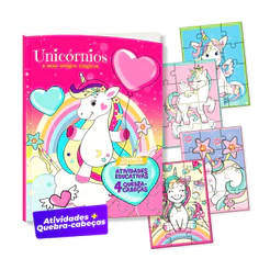 Livro de Atividades Aprendendo e Brincando Unicórnios + 4 Quebra Cabeças
