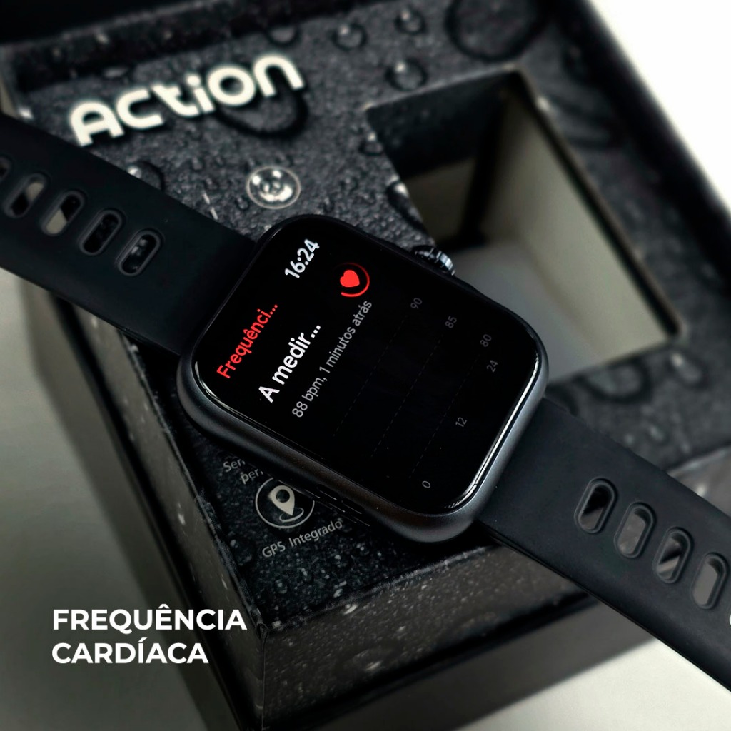 Relógio Smartwatch Action Esportivo Monitor de Saúde Custo Benefício tela amoled GPS integrado  WEARZONE cor preto