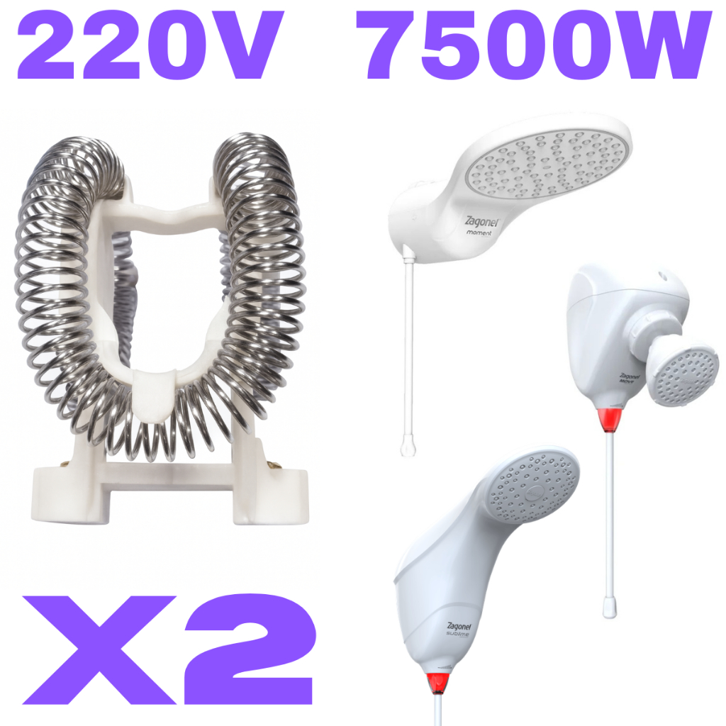 Kit 2 Resistência Ducha Moment Eletrônica Move Sublime Zagonel 220v 7500w Pratimix