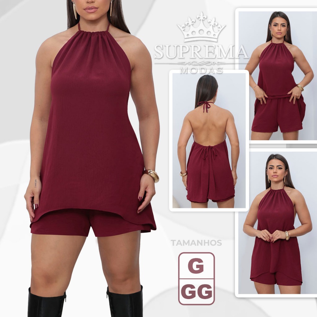 Conjunto Feminino, Blusa + Short, Tipo Macaquinho, Casual, Soltinho, Confortável, Moda Verão 2026