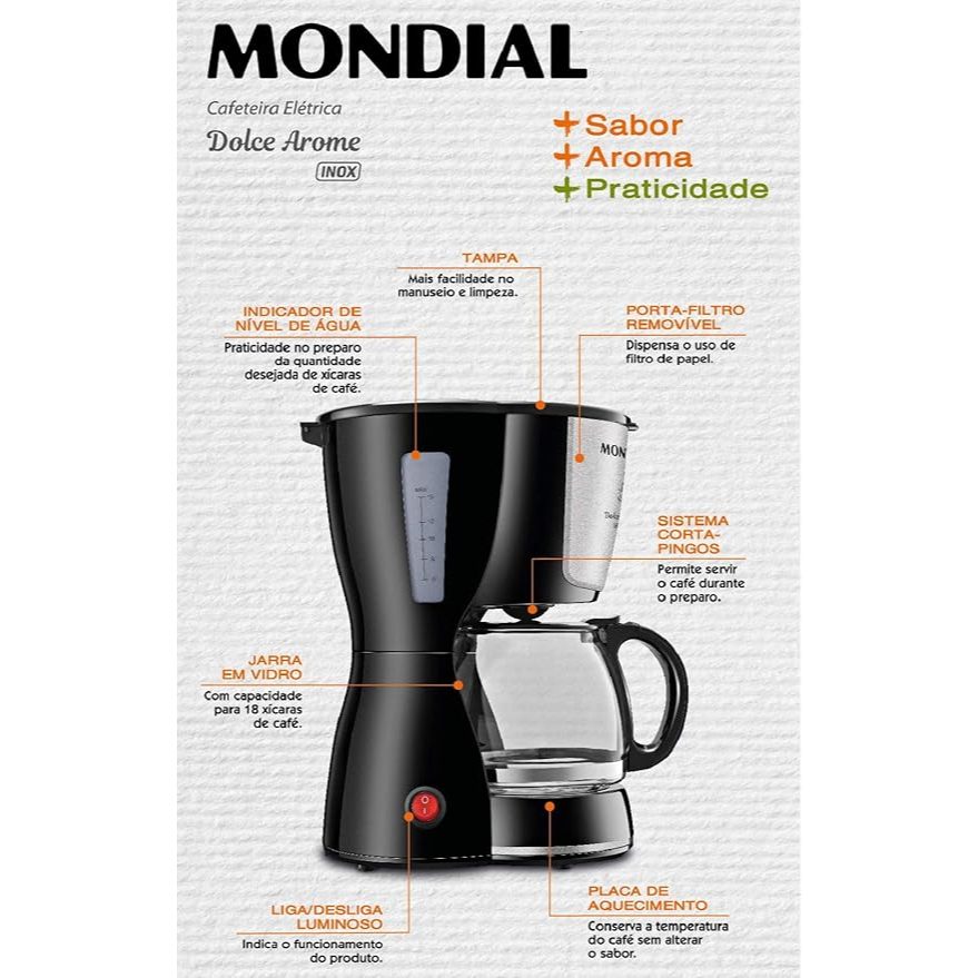 Cafeteira Elétrica, MONDIAL, Dolce Arome, Preto/Inox, 550W, 110V - C-30 18X · foto 2