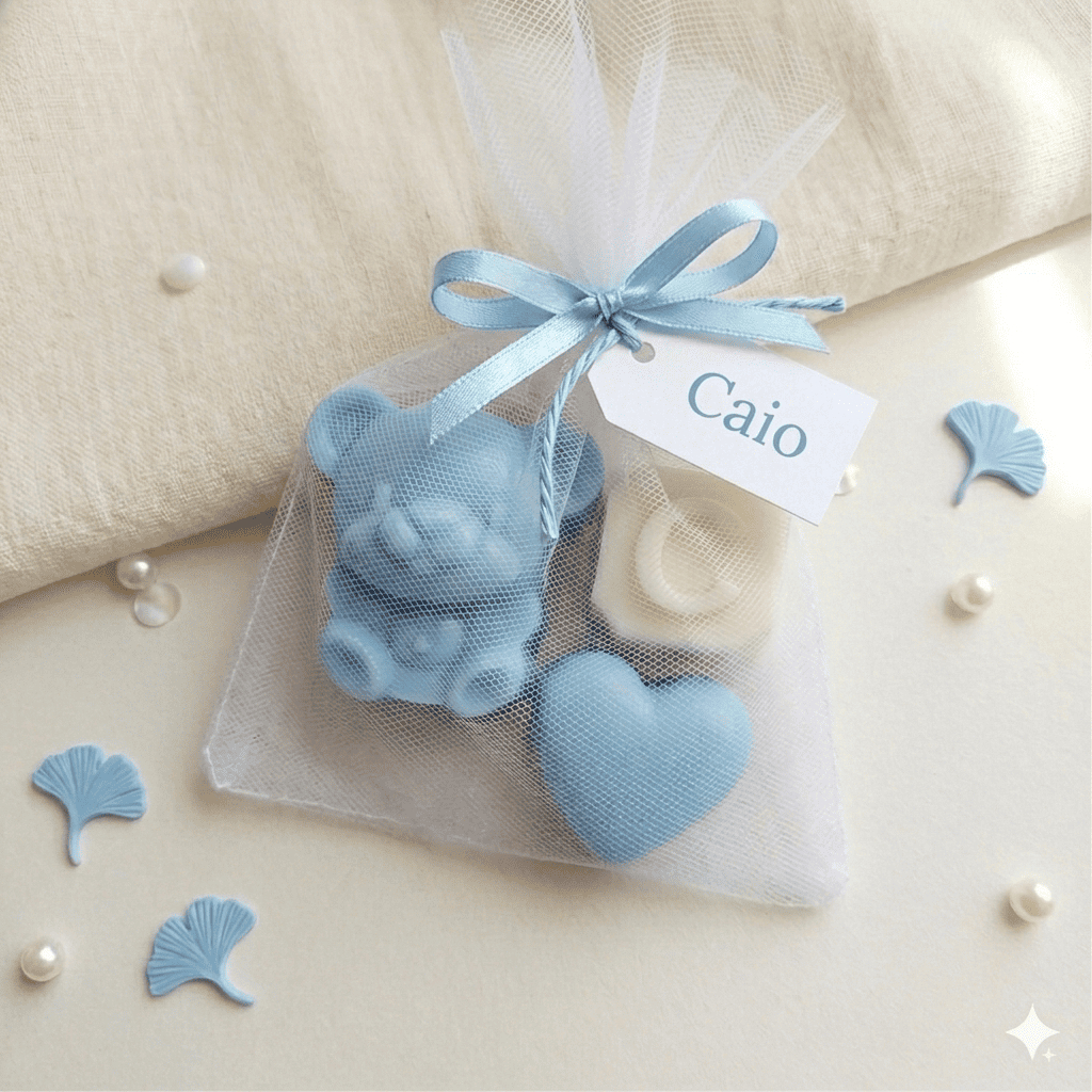 Kit Lembrancinha Personalizada Sabonete Letra + Bichinho + Coração | Chá de Bebê / Maternidade / Batizado