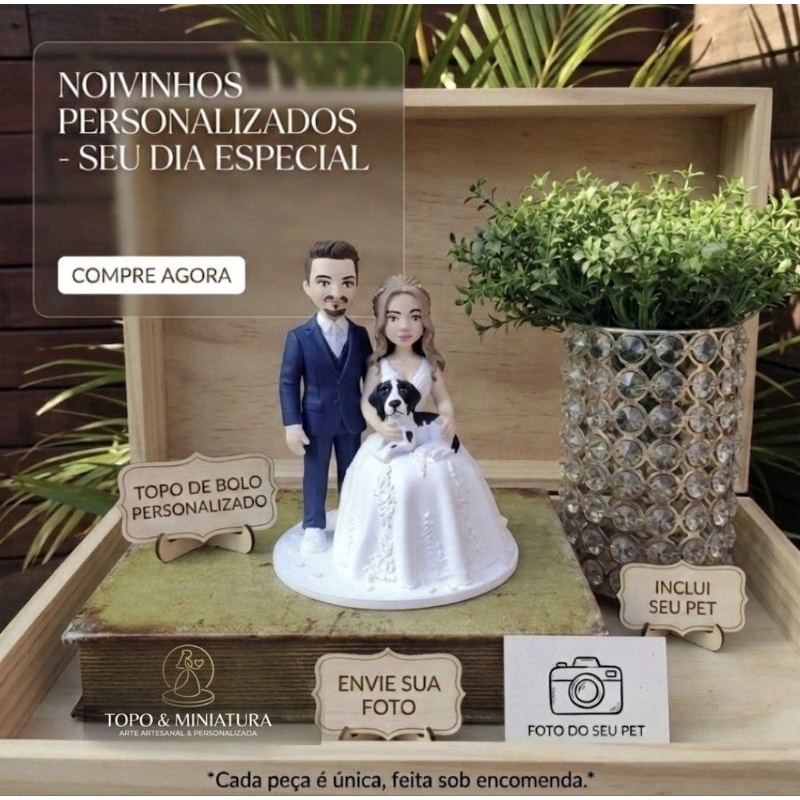 Topo de Bolo Noivinhos Personalizados para Casamento Sob Encomenda.