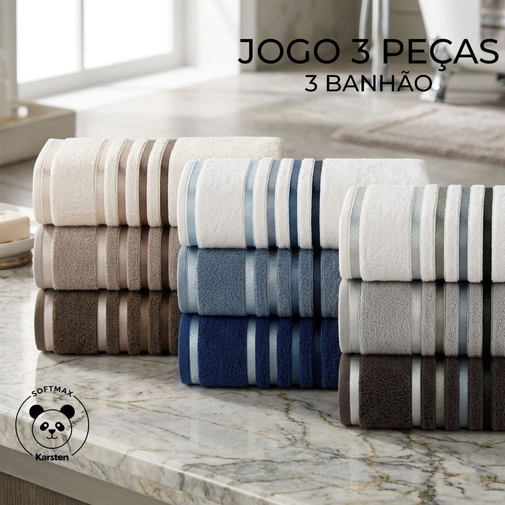 KIt 3 Toalhas Banhão Karsten Gigante Alta Gramatura 100% Algodão Fio Penteado Lumina Unika