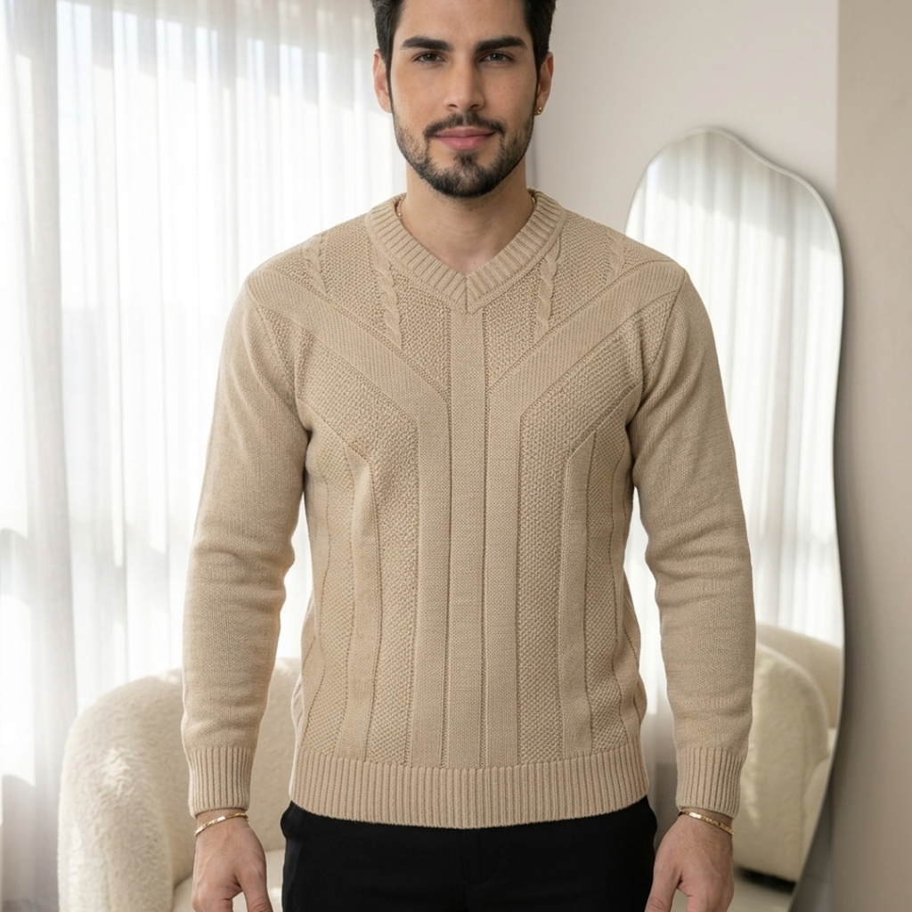 Suéter Blusa  Manga Longa Masculina de Tricô Gola V  Blusa Inverno Social Dia a Dia Casual Confortável
