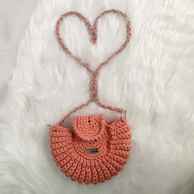 Bolsa de Crochê Rosa Malva Clutch Tiracolo em Fio de Malha