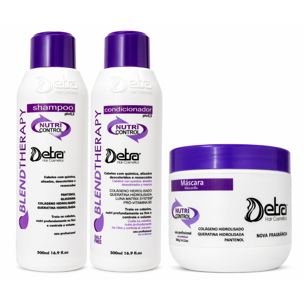 Kit Hidratação Profunda Nutri Control 3 itens Pós química 500ml shampo cond mascara Detra Cosmeticos