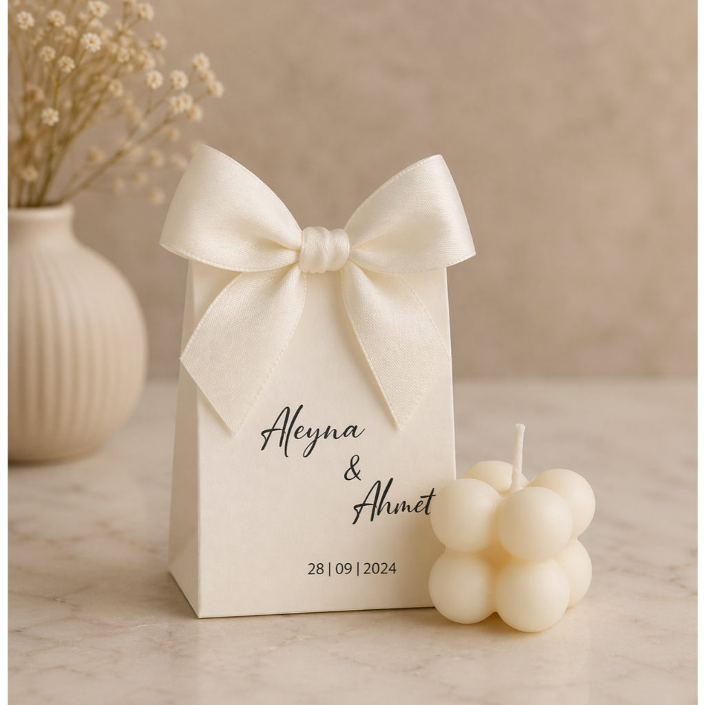 vela aromatica bubble, lembrancinha de casamento bubble com caixa e laço, lembrança de casamento personalizado