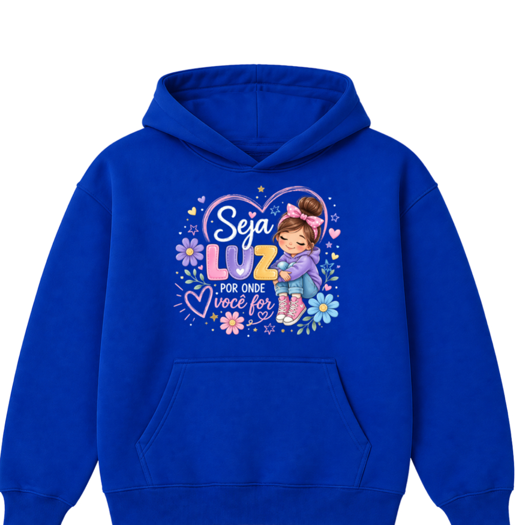 Moletom Infantil Feminino Seja Luz Estampado Fofo Confortável Quentinho Alta Qualidade Moda Inverno Criança Casual Blusa