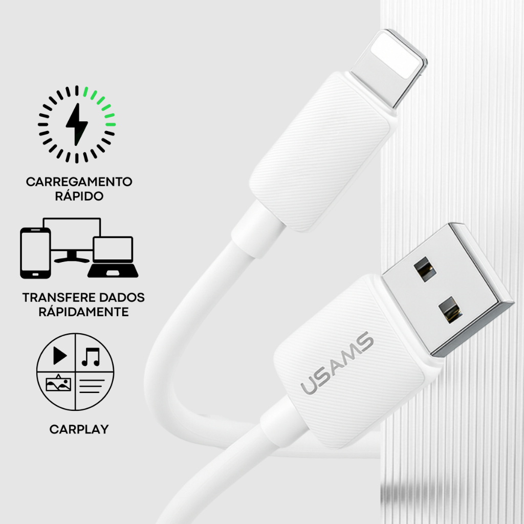 Cabo iPhone Apple CarPlay 1M – USB Lightning P/ Multimídia, Carregamento e Dados USAMS