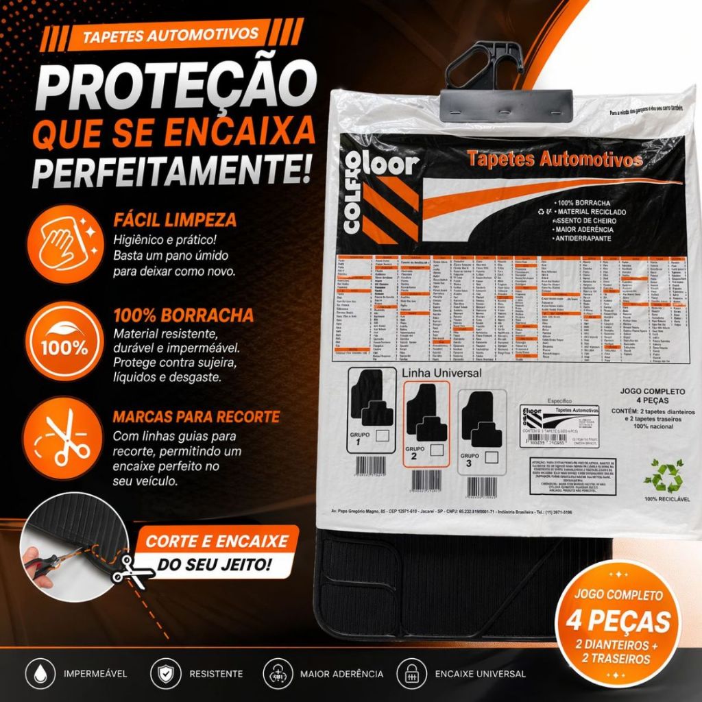 Tapete Universal 100% Borracha 4 Peças Carfloor Grupo 3