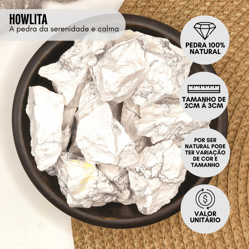 Pedra Howlita Bruta branca natural: A pedra da serenidade e calma - Valor unitário