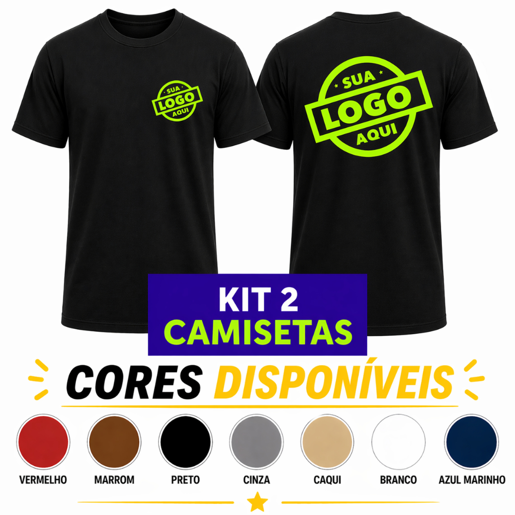 Kit 2 Camisetas 100% Algodão Personalizadas  com Sua Logo ou Estampa para Empresas, Camisa Equipes e Eventos