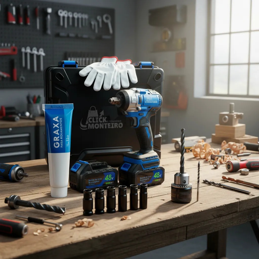 Chave Impacto Parafusadeira Furadeira 48v 2000mah Sem Fio Bateria Recarregável Azul