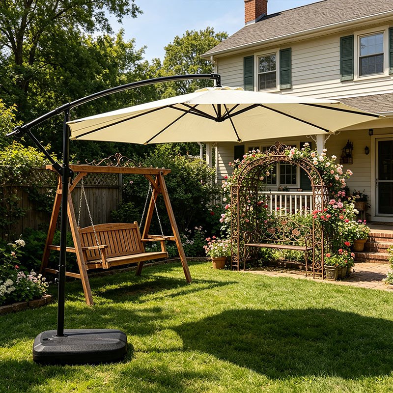 Ombrelone 2,7m Lateral Impermeável UV com Base Inclusa 2 Sacos Areia 30L Guarda-Sol Suspenso Ajustável Jardim Piscina · foto 2