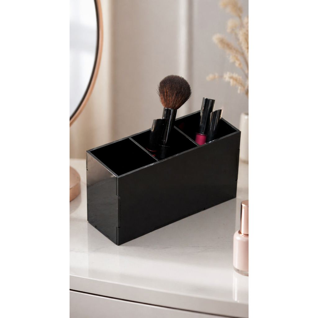 Porta Pincel de Maquiagem Simples - Organizador de Maquiagem em Acrílico Preto
