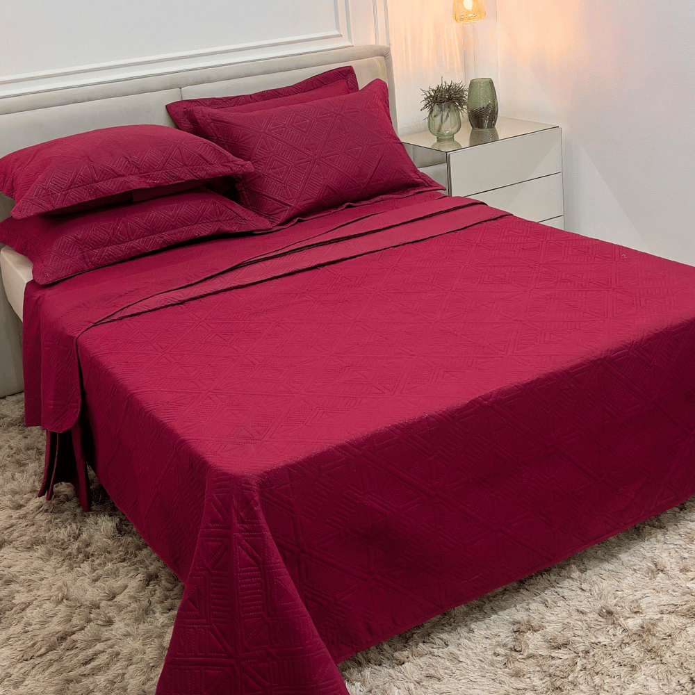 Kit Colcha Cobre Leito Casal Dia Dos Namorados 3 Peças Dupla Face Matelado Microfibra Premium Boutis