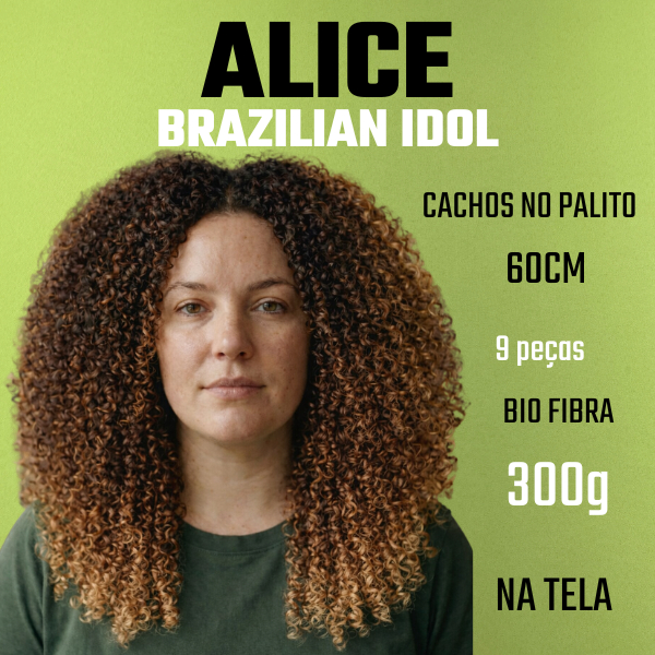 Cacho fechado - Cabelo Cacheado - Cacho no palito - Alice Brazilian Idol 60cm – Bio Fibra 300g  - Cabelo na tela