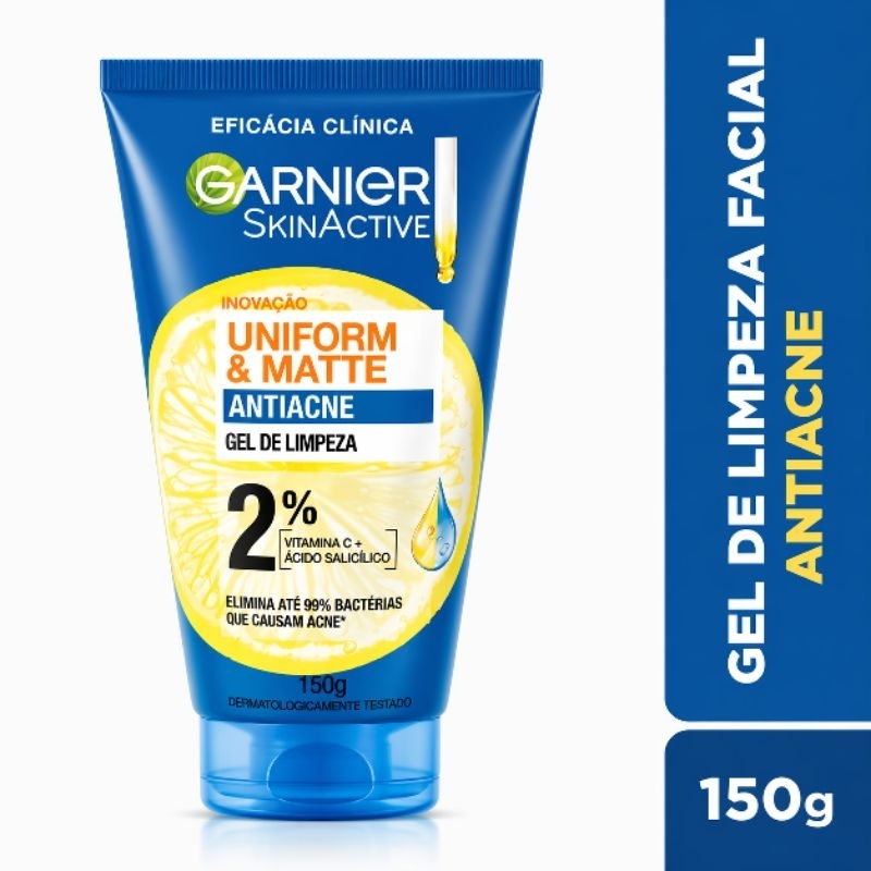 Gel de Limpeza Facial Garnier Uniform & Matte Antiacne 150g | Controle de Oleosidade e Acne