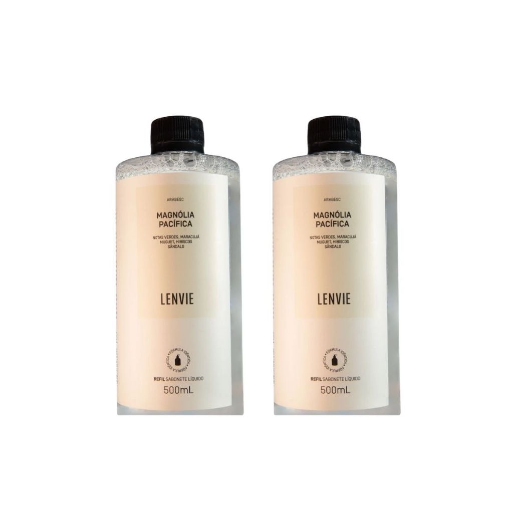 Refil Sabonete Líquido Lenvie Magnólia Pacífica 500ml Kit 2 | Fragrância Floral Sofisticada