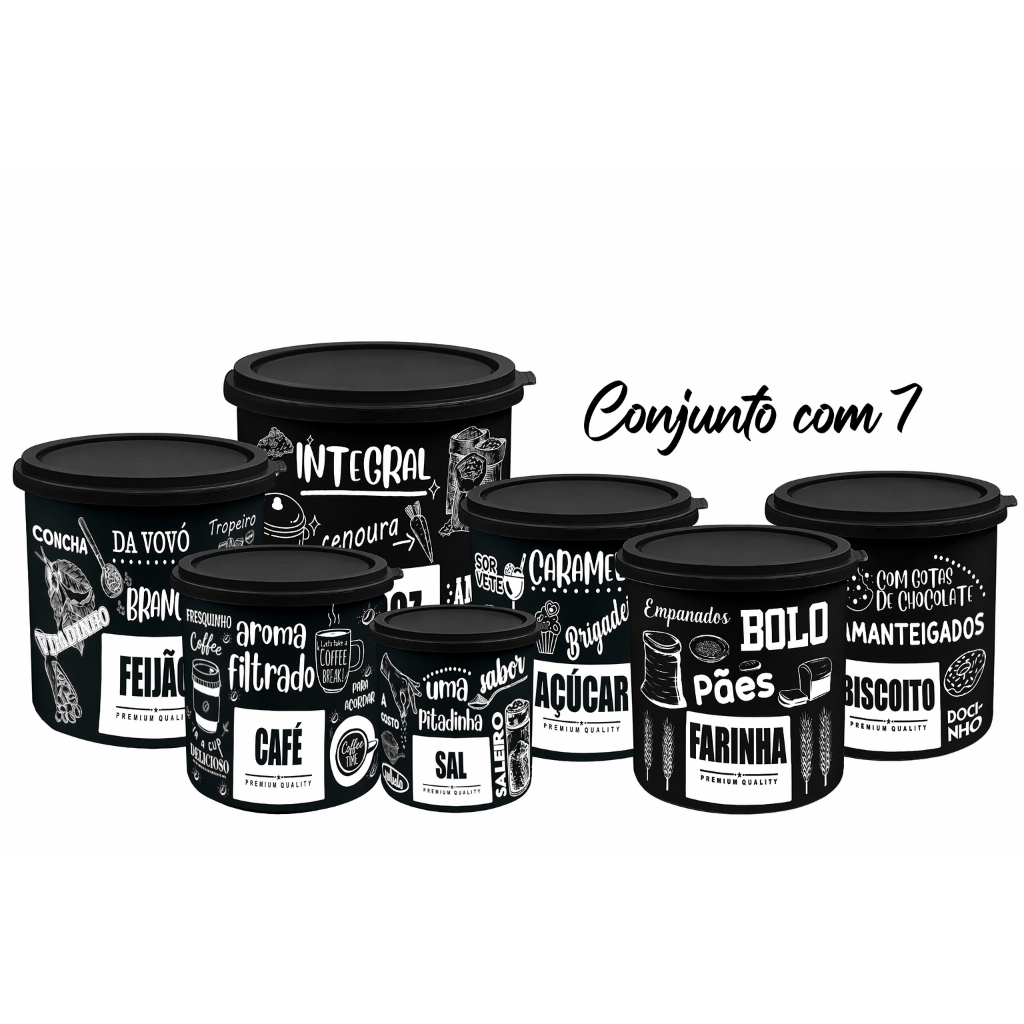 Kit 7 Potes de Mantimentos Herméticos para Cozinha - Linha Frases