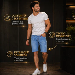 Kit 2 Bermudas Jeans Masculinas Slim Azul Claro e Escuro Premium