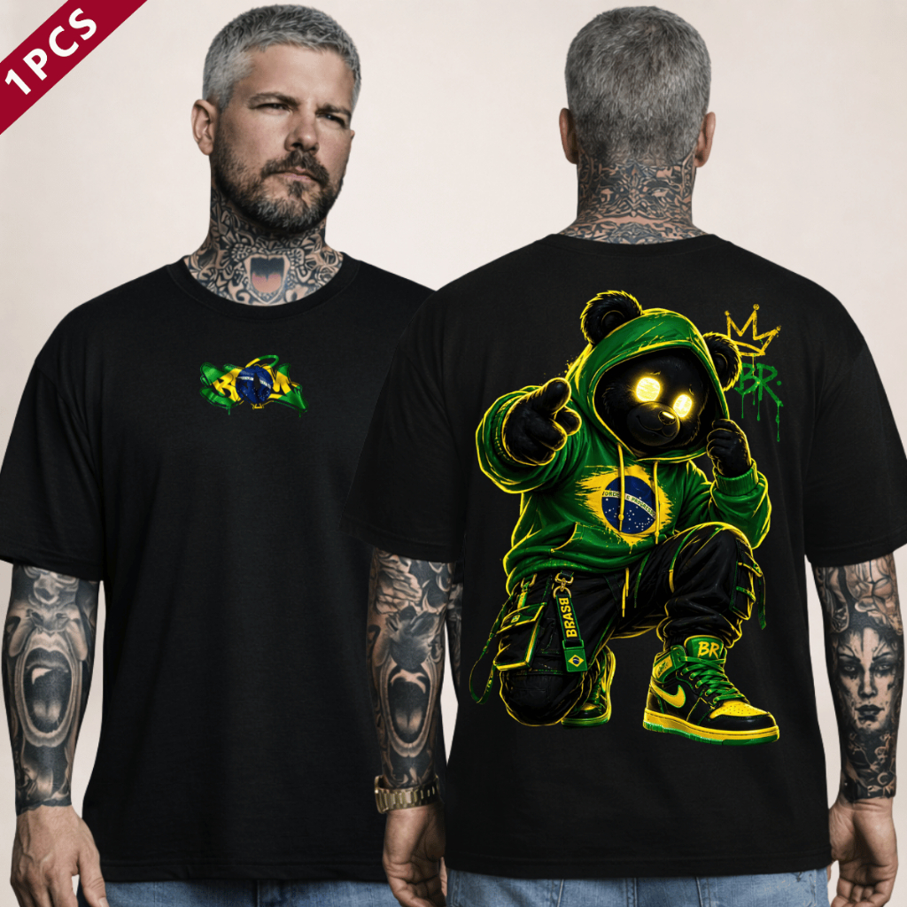 Camiseta Masculina Estampa Copa Do Mundo Brasil Urso Style Streewear Camisa